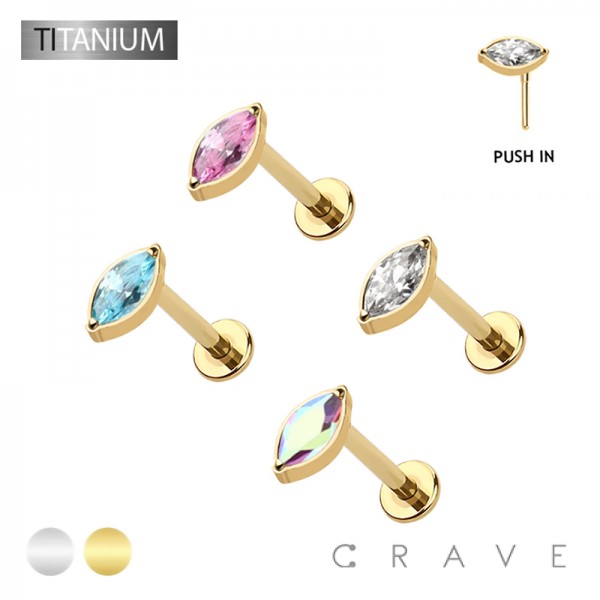 IMPLANT GRADE TITANIUM THREADLESS PUSH IN MARQUISE CZ LABRET SET IMPLANT GRADE TITANIUM THREADLESS PUSH IN MARQUISE CZ LABRET SET